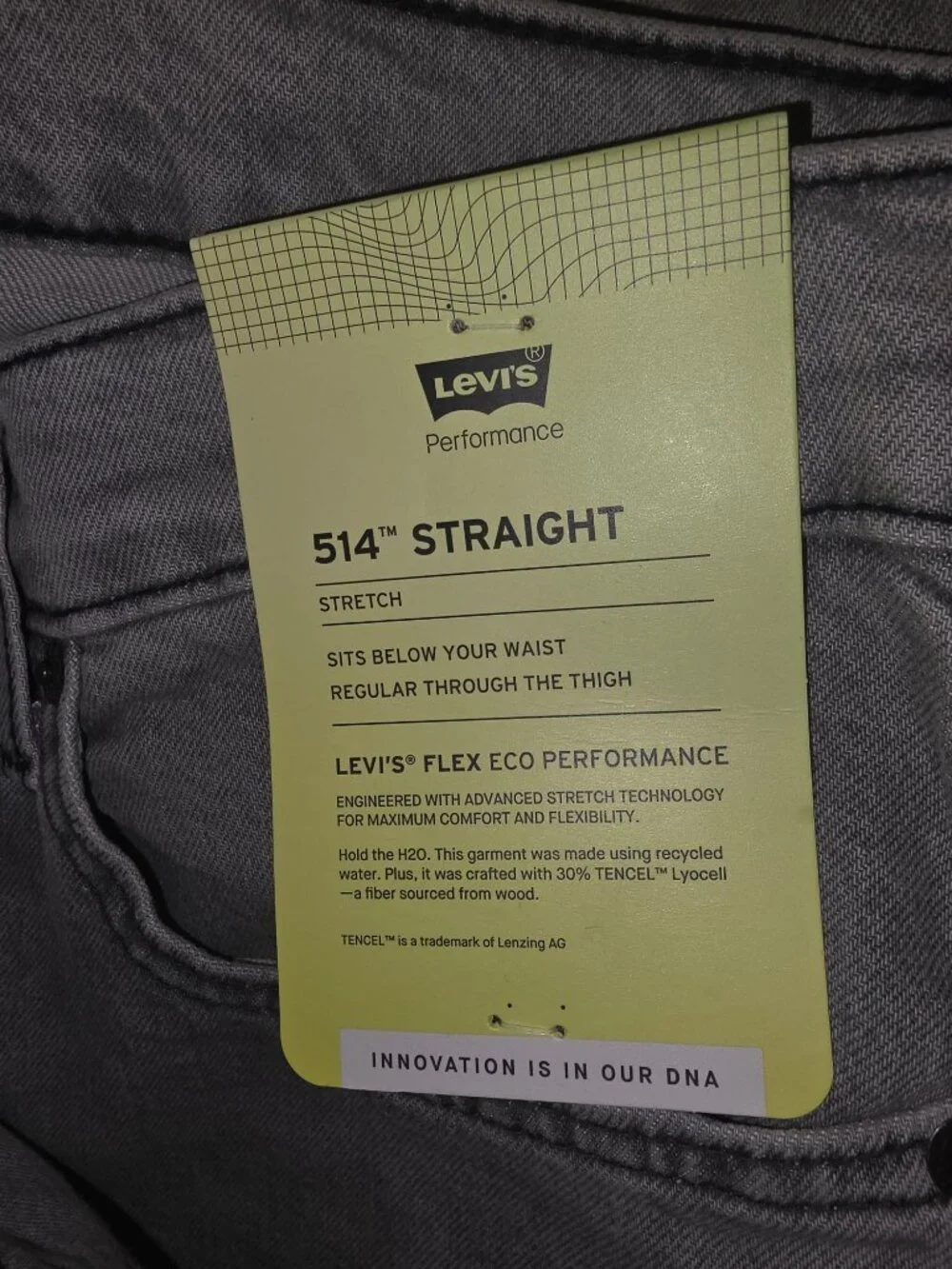 NWT Men’s Levi’s 514 Straight Jeans 36x34 Gray Stretch